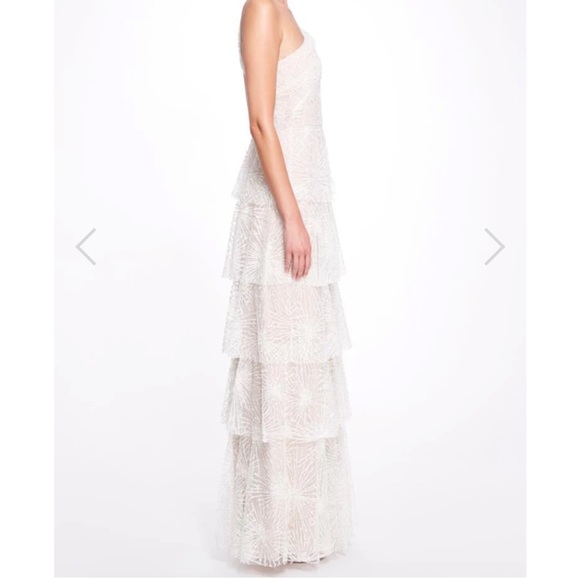 Marchesa White Shoulder Beaded Glitter Tiered Gown Size 4 - Picture 2 of 6